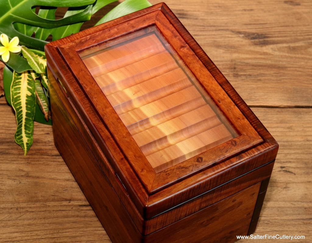 Pen Box downward detail view display lid handcrafted by SalterFineCutlery custom woodworking