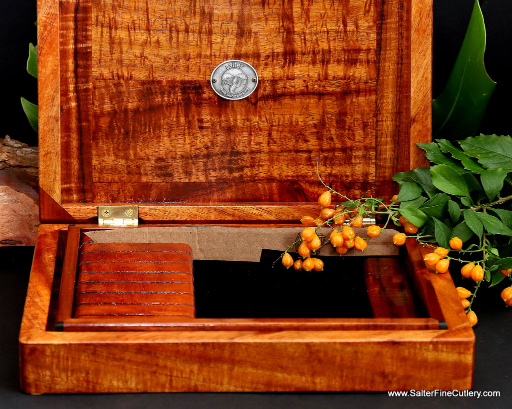 Presentation Box to fit our client's own steak knife set with template included handcrafted by Salter Fine Cutlery and custom woodworking