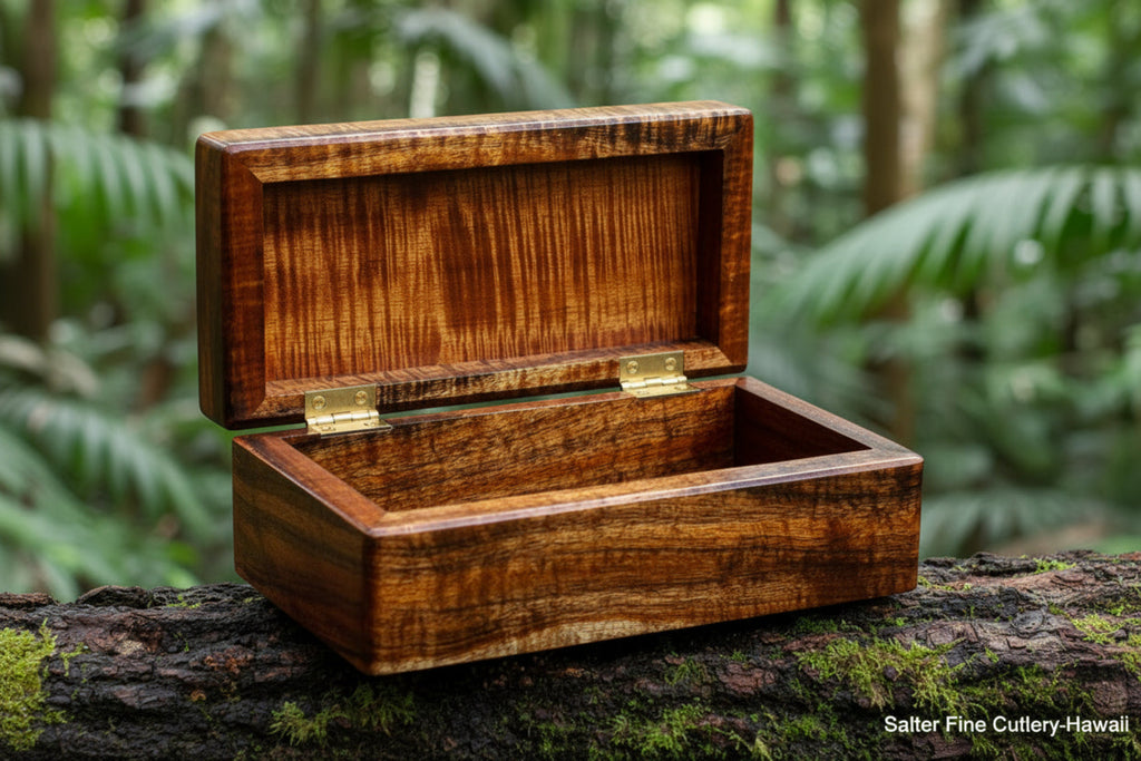 Mini Jewelry or memorabilia box by SalterFineCutlery of Hawaiian curly koa wood