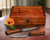Handcrafted custom presentation box to hold 8-pc steak knife set by SalterFineCutlery and custom woodworking
