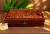 Presentation box to hold an eight-piece custom handmade steak knife set box is upgrade curly Hawaiian koa wood with personized engraved initial by SalterFineCutlery