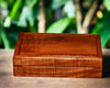 Presentation box handcrafted Hawaiian curly koa wood to hold 8-pc steak knife set by SalterFineCutlery and woodworking 
