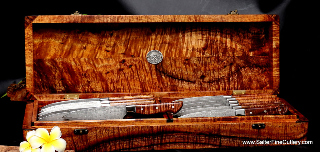 Presentation box for 12-piece steak knife set exotic wood handcrafted by SalterFineCutlery woodworking Hawaii