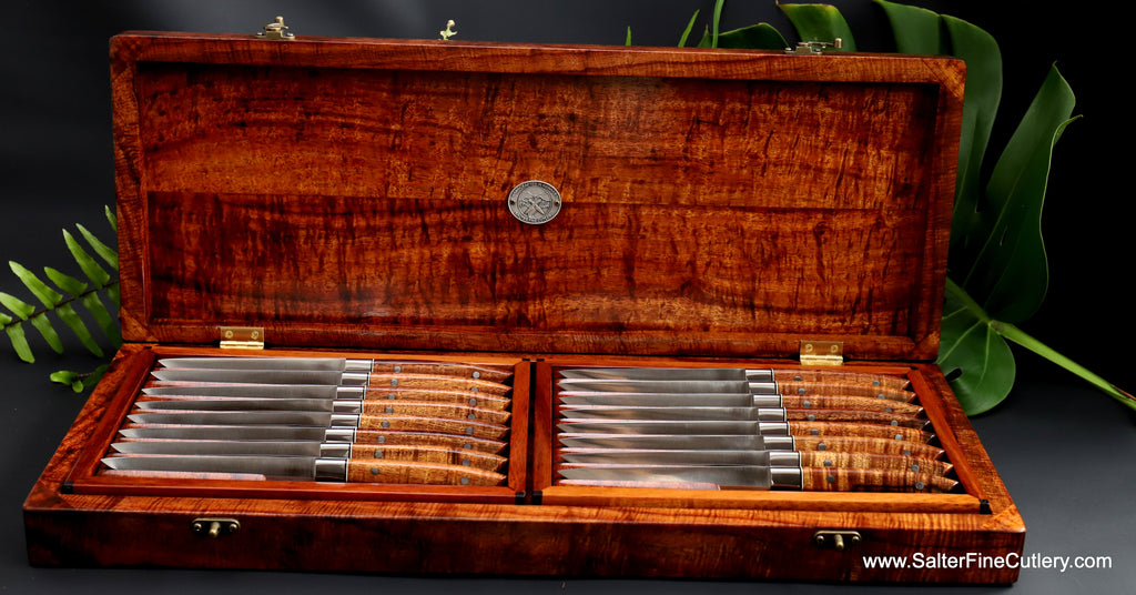 16-piece steak knife set stainless steel bolsters in upgrade presentation box luxury tableware from SalterFineCutlery