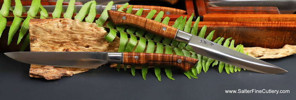 Detail view of knives part of 16-piece steak knife set by SalterFineCutlery  luxury cutlery and gifts