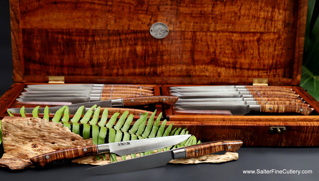 16-pc steak knife set with brushed clad finish luxury home decor handmade from SalterFineCutlery