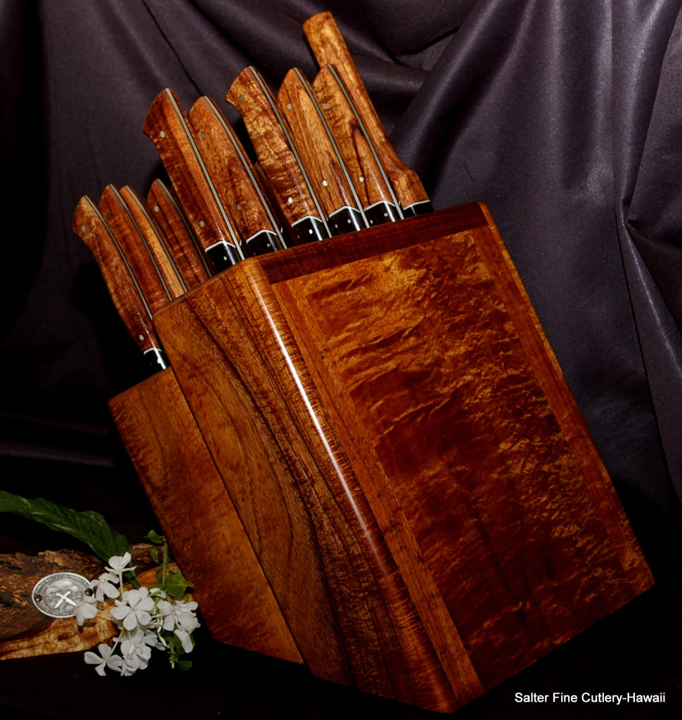 16-piece chef and steak knife set in block stand for luxury and gourmet kitchens by SalterFineCutlery Hawaii