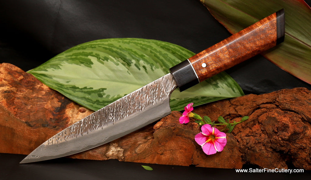 170mm chef knife decorative curly koa and blackwood  handle by SalterFineCutlery