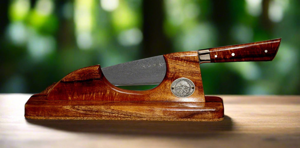 Custom Stand for chef knife Modern low horizontal styling handmade by SalterFineCutlery
