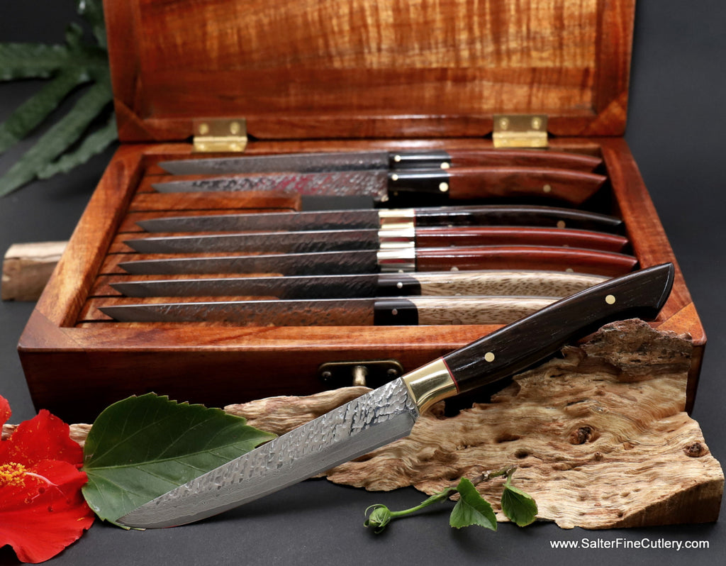 Unique exotic handmade stainless steel steak knife sets luxury bespoke cutlery made-to-order by SalterFineCutlery 