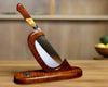 Custom stand and chef knife by SalterFineCutlery using Hawaiian exotic woods