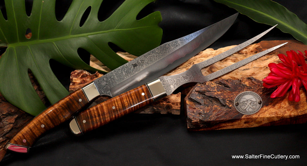 2-piece Carving Knife set luxury cutlery with Hawaiian exotic wood handles by SalterFineCutlery