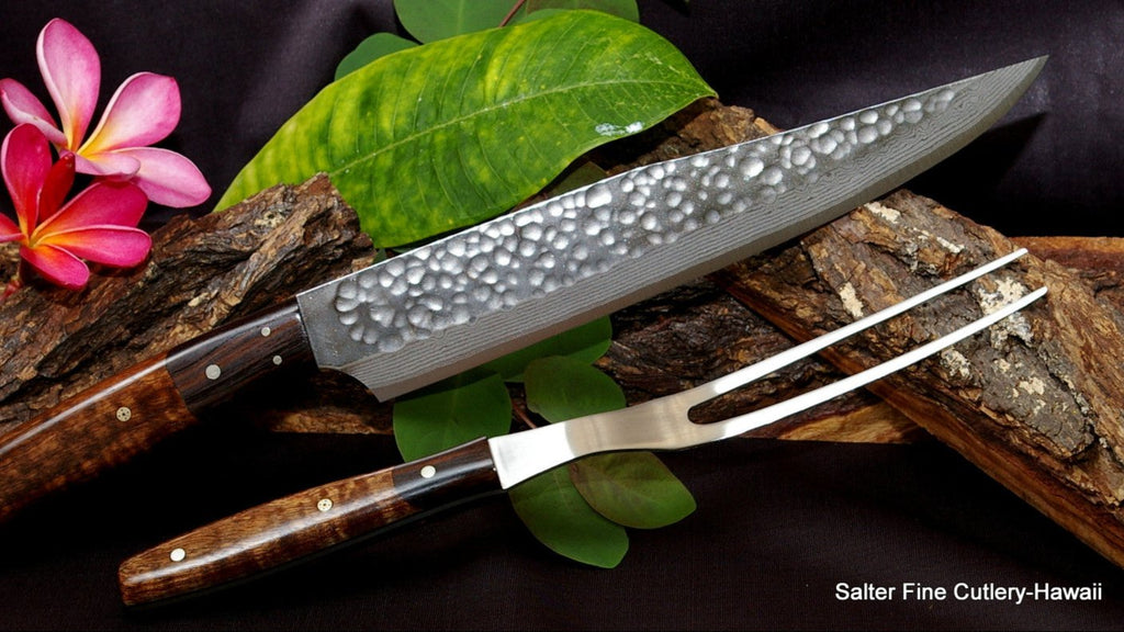 Carving Knife and Fork Hand-forged Japanese blades with decorative handles by SalterFineCutlery 