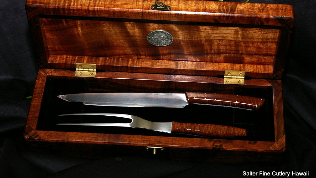 2-piece handcrafted carving set in presentation box by SalterFineCutlery of Hawaii