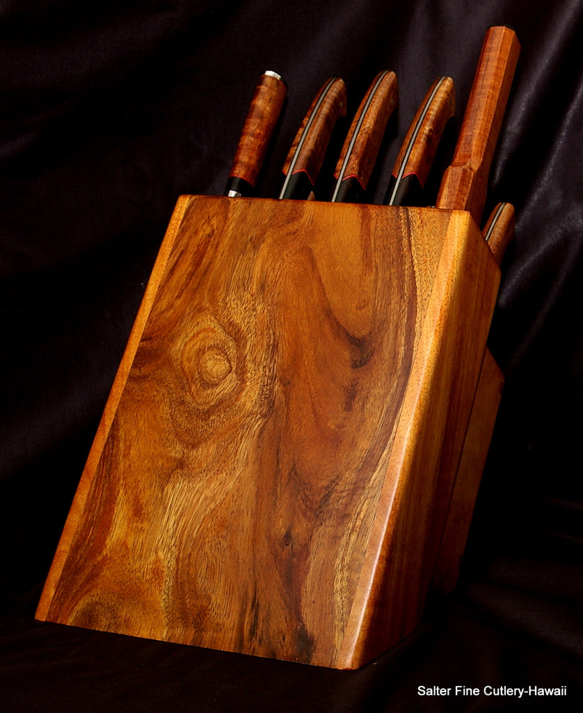 Custom handmade knife block stand to fit 10-piece chef knife set SalterFineCutlery custom woodworking