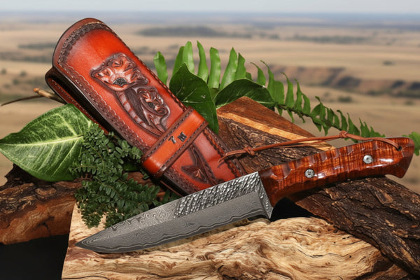  Everyday belt carry knife use on the ranch or as collectible 180mm  hand-forged R2 stainless steel hammered plus damascus pattern by SalterFineCutlery