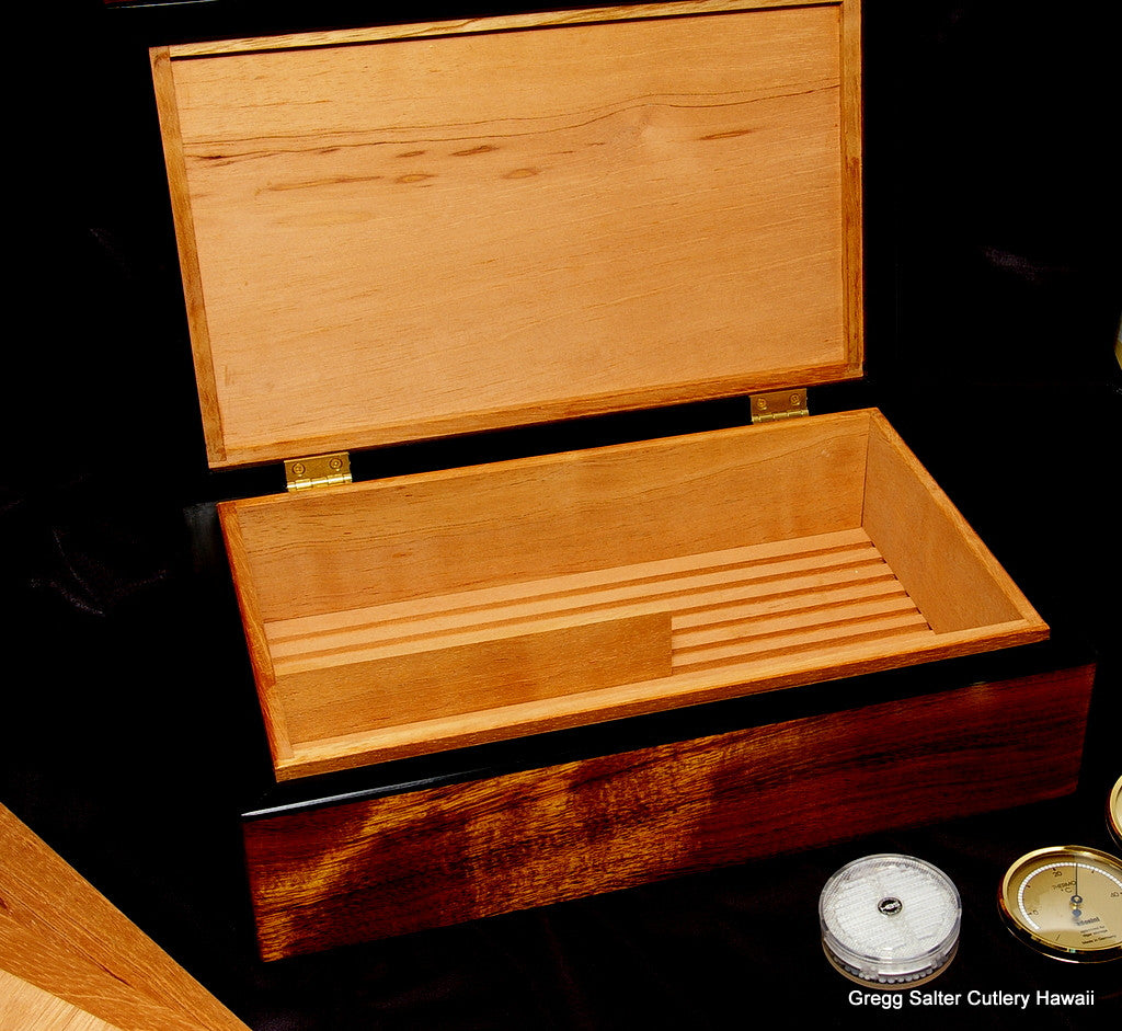 Interior of custom design solid wood humidor by SalterFineCutlery