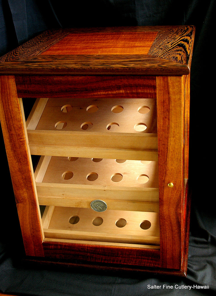 Display humidor by SalterFineCutlery of koa wenge and spanish cedar 