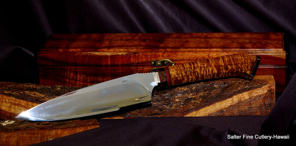 Collectible knife with keepsake box handcrafted with OU31 blade and decorative rare koa wood handle and box