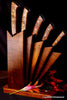Custom chef knife set in original fan stand designed by SalterFineCutlery