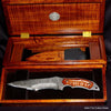 The Horsa Seax Collectible Tactical knife with handcrafted 2 tier presentation box by Gregg Salter and Kiku Matsuda collaboration