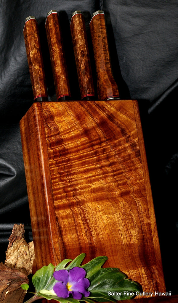 Luxury kitchen knives and knife storage block from SalterFineCutlery  handmade in Hawaii