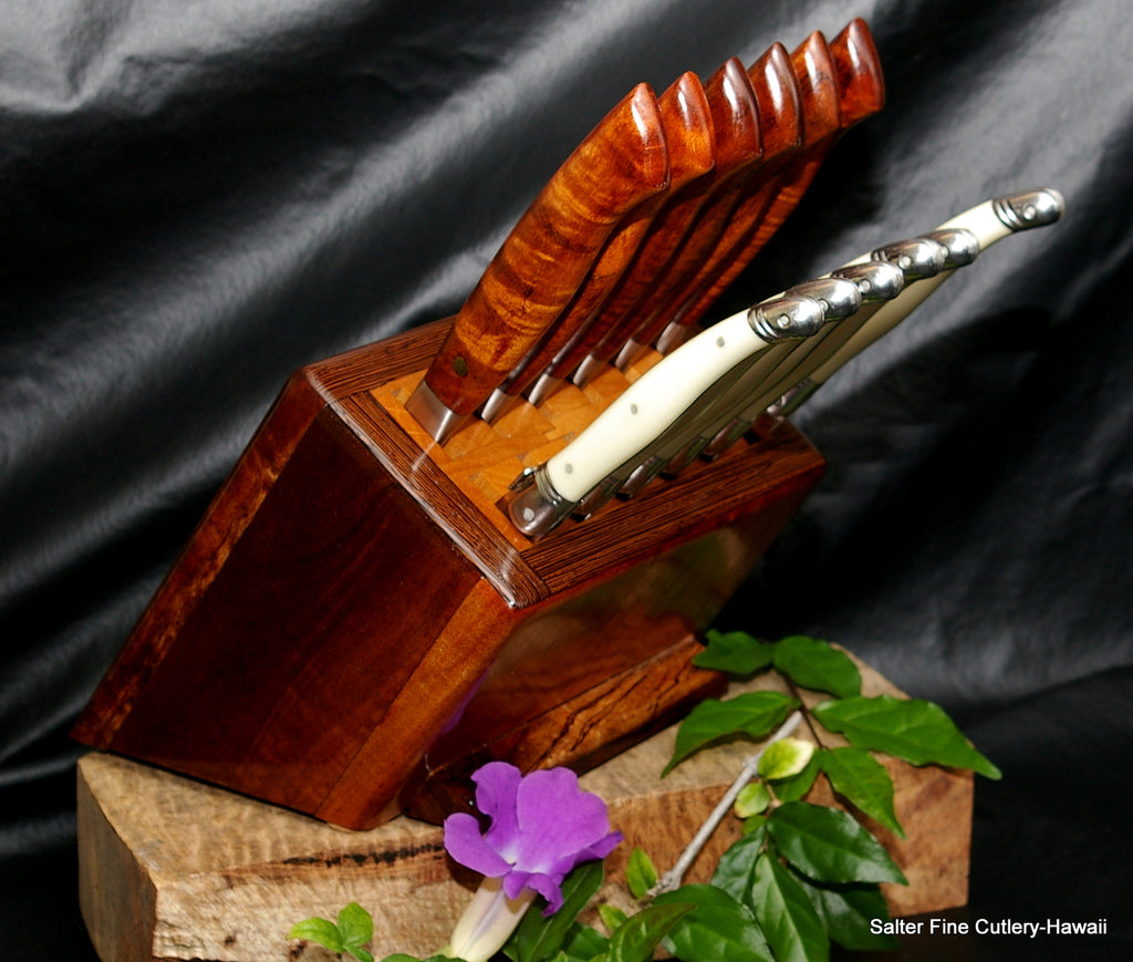 Custom mini steak knife block made by special request to hold assorted steak knives by SalterFineCutlery