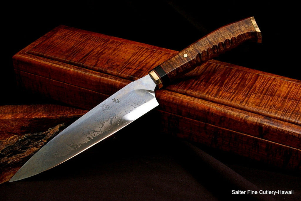 The unique "King Blade" collectible Chef Knife with presentation box by SalterFineCutlery and Kiku  as featured in Home & Style Magazine in 2013