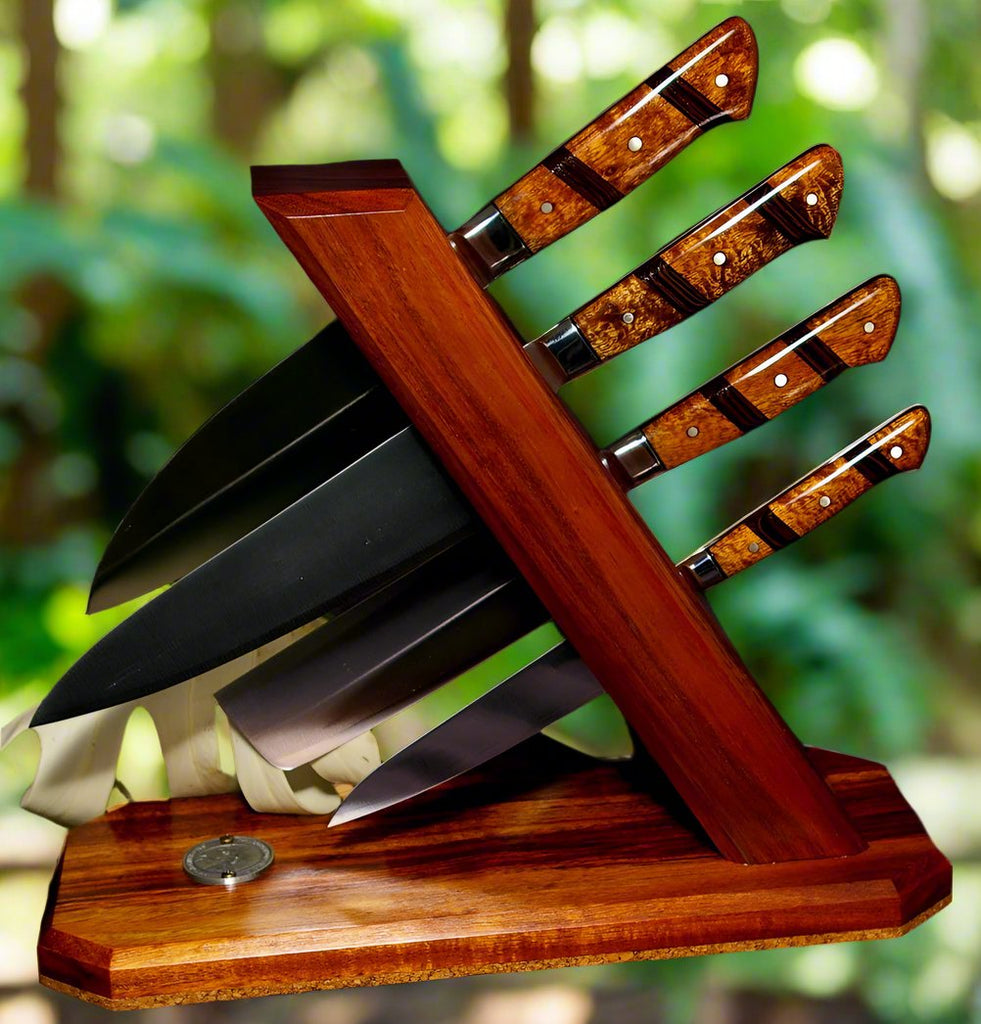 Handcrafted Japanese chef knife set in tower stand  SalterFineCutlery