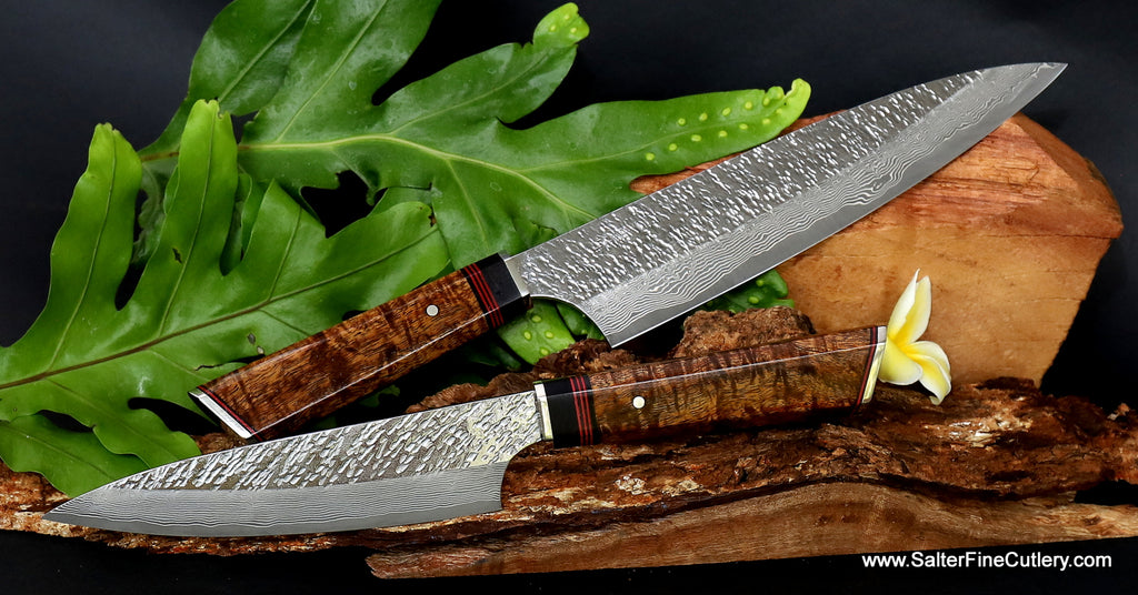Chef knife set 2-piece with artist-series handles and black/red decorative accents from SalterFineCutlery