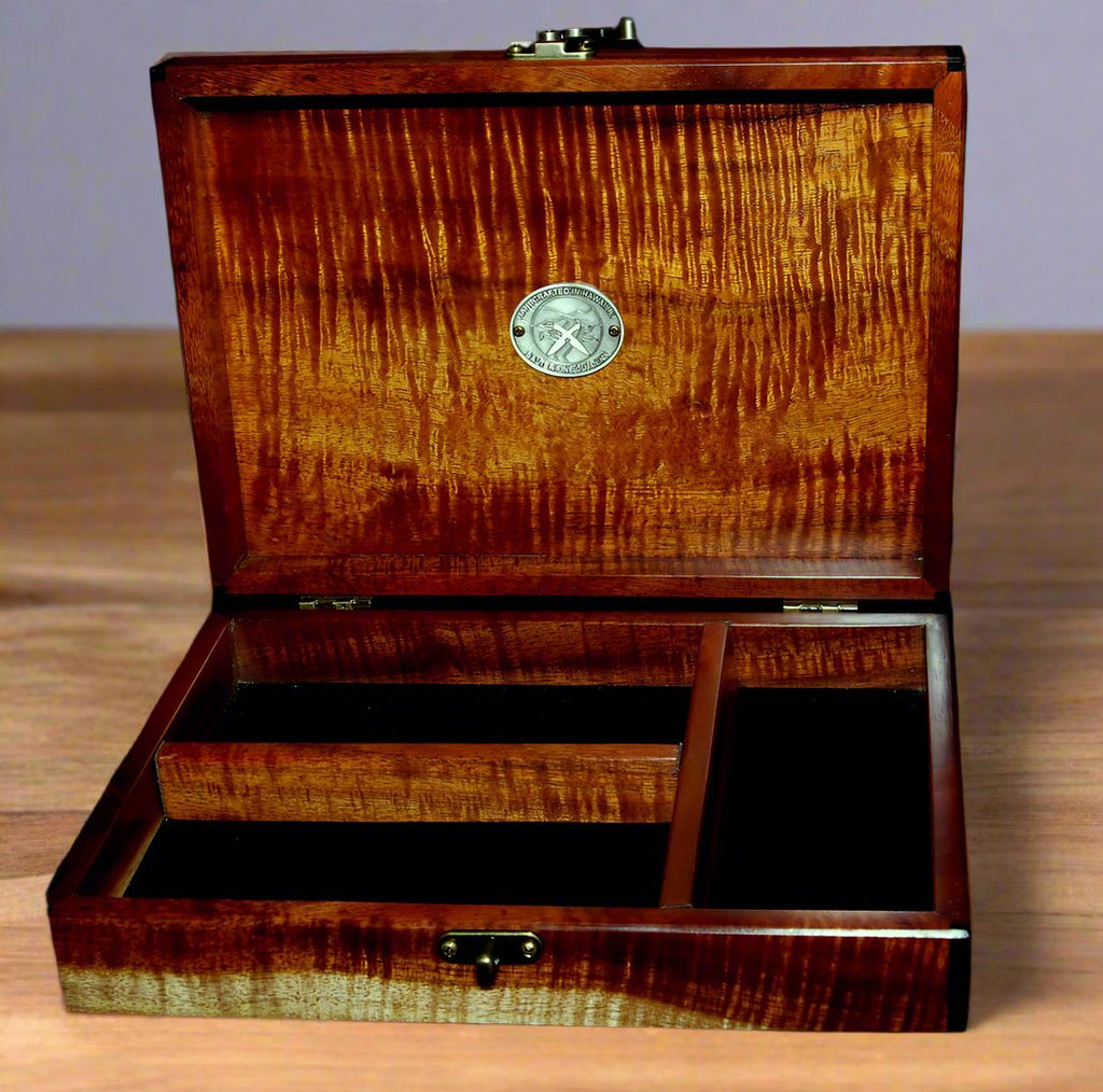 Small mens valet box with removable internal sections Hawaiian koa wood by SalterFineCutlery made-to-order 